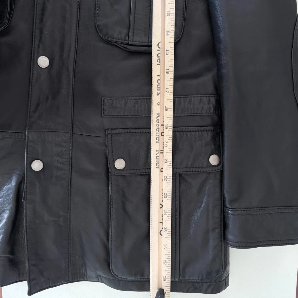 Hugo Boss Leather Jacket Men 38R Black Goatskin Military Field Biker Safari Coat - Picture 11 of 12